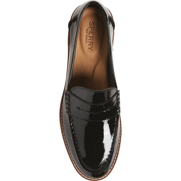 Sperry Seaport black patent leather  penny loafers sz 8.5 SH35 - Picture 1 of 8